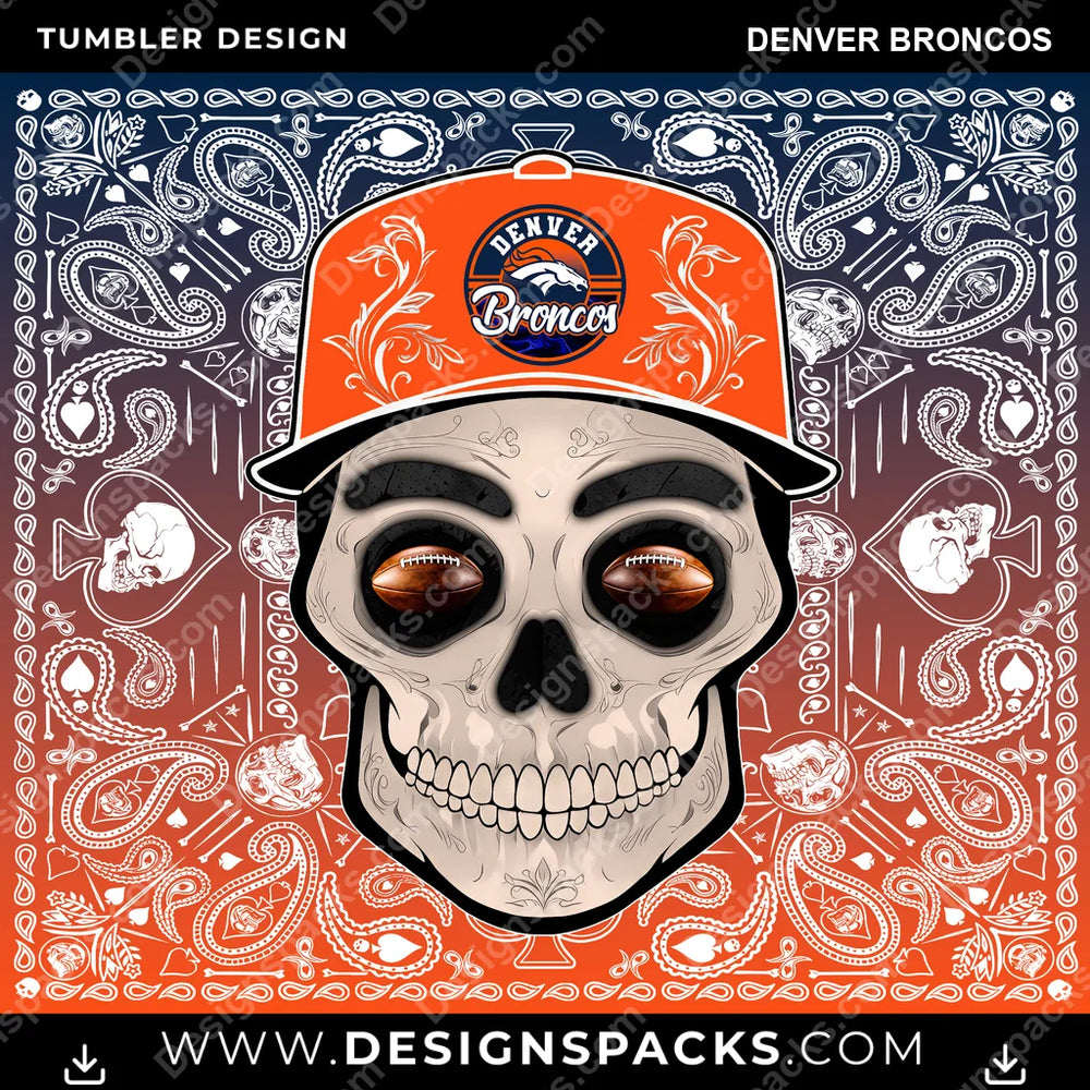 Football Skull Handkerchief Denver Broncos NFL Football Tumbler Digital Wrap Design Download