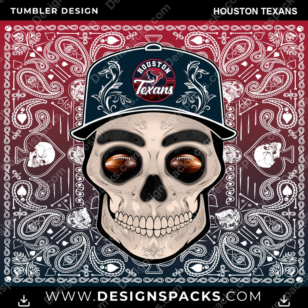 Football Skull Handkerchief Houston Texans NFL Football Tumbler Digital Wrap Design Download