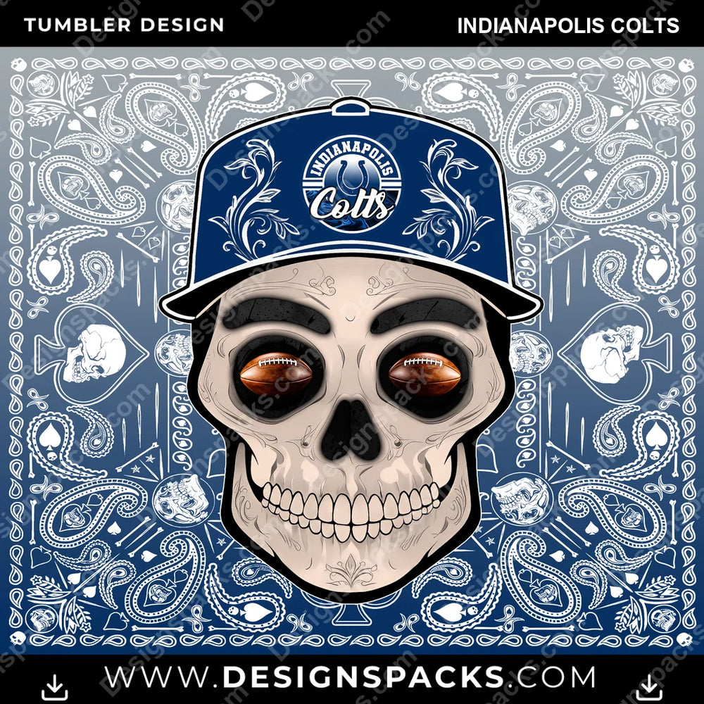 Football Skull Handkerchief Indianapolis Colts NFL Football Tumbler Digital Wrap Design Download