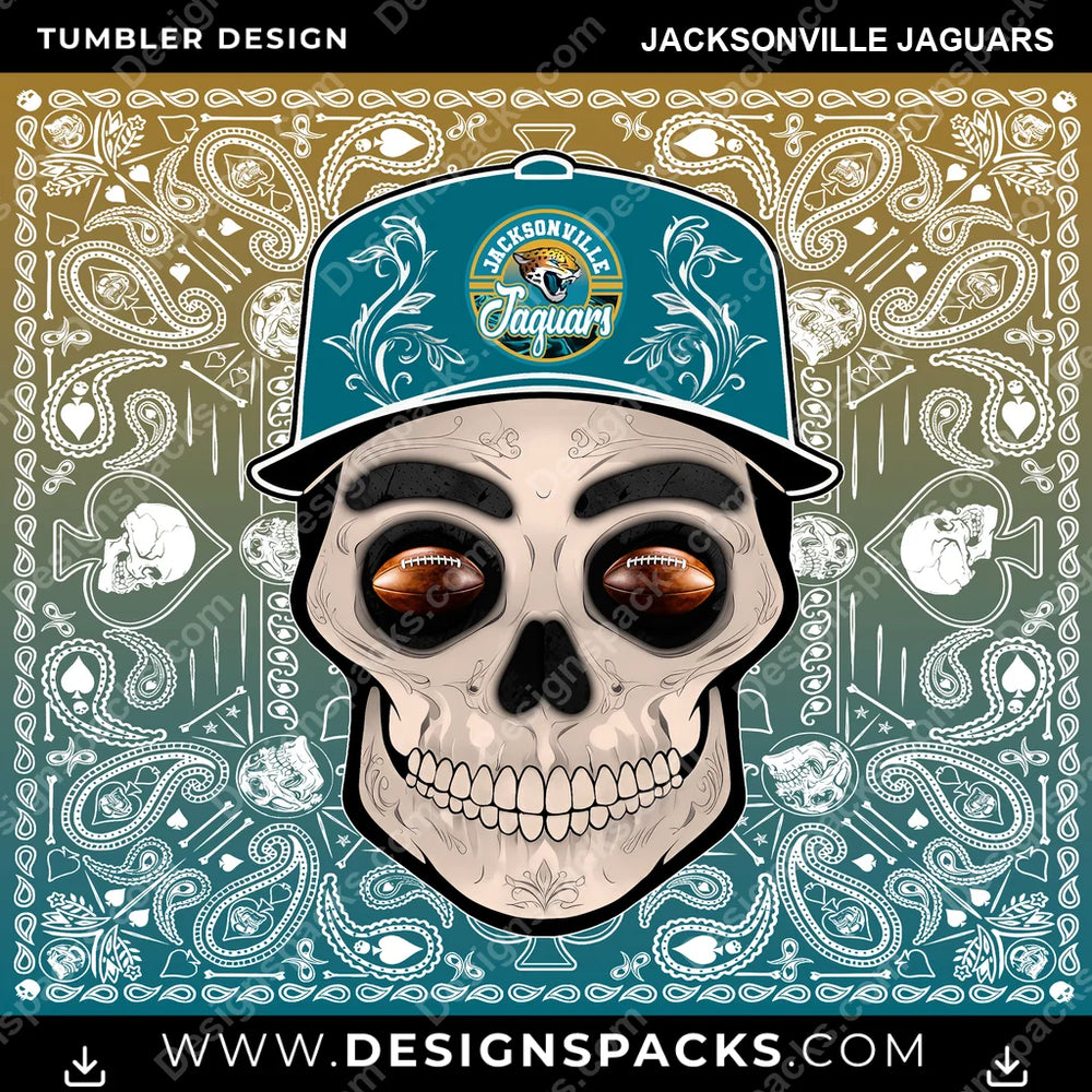 Football Skull Handkerchief Jacksonville Jaguars NFL Football Tumbler Digital Wrap Design Download