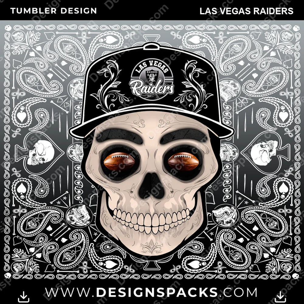 Football Skull Handkerchief Las Vegas Raiders NFL Football Tumbler Digital Wrap Design Download