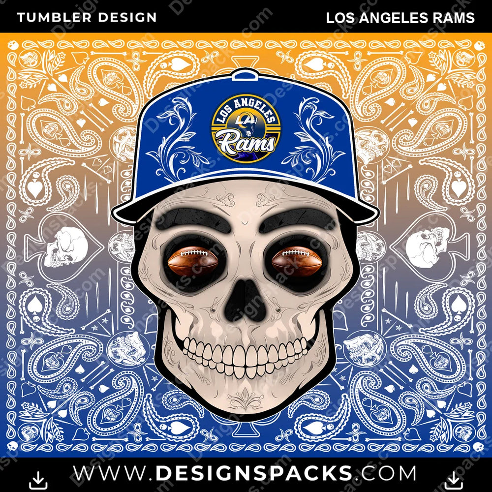Football Skull Handkerchief Los Angeles Rams NFL Football Tumbler Digital Wrap Design Download