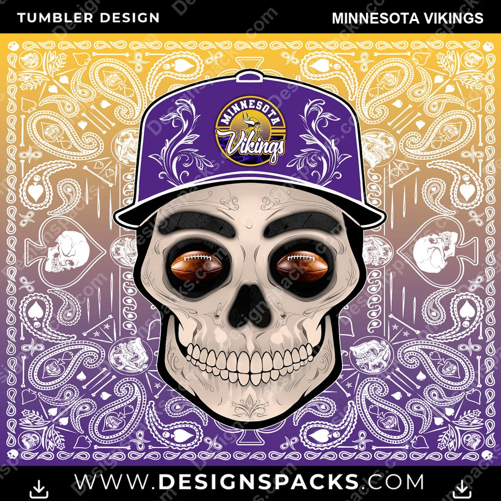 Football Skull Handkerchief Minnesota Vikings NFL Football Tumbler Digital Wrap Design Download