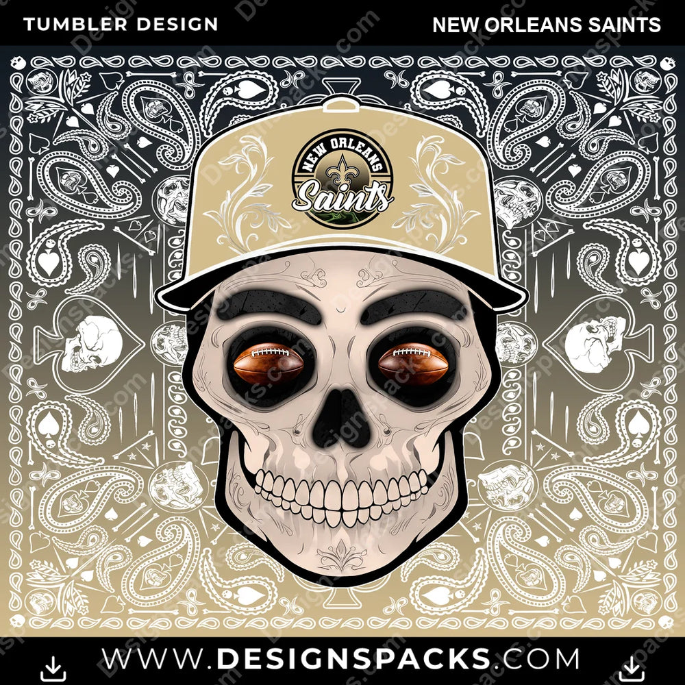 Football Skull Handkerchief New Orleans Saints NFL Football Tumbler Digital Wrap Design Download