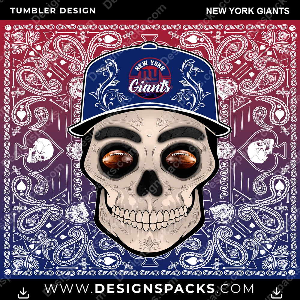 Football Skull Handkerchief New York Giants NFL Football Tumbler Digital Wrap Design Download