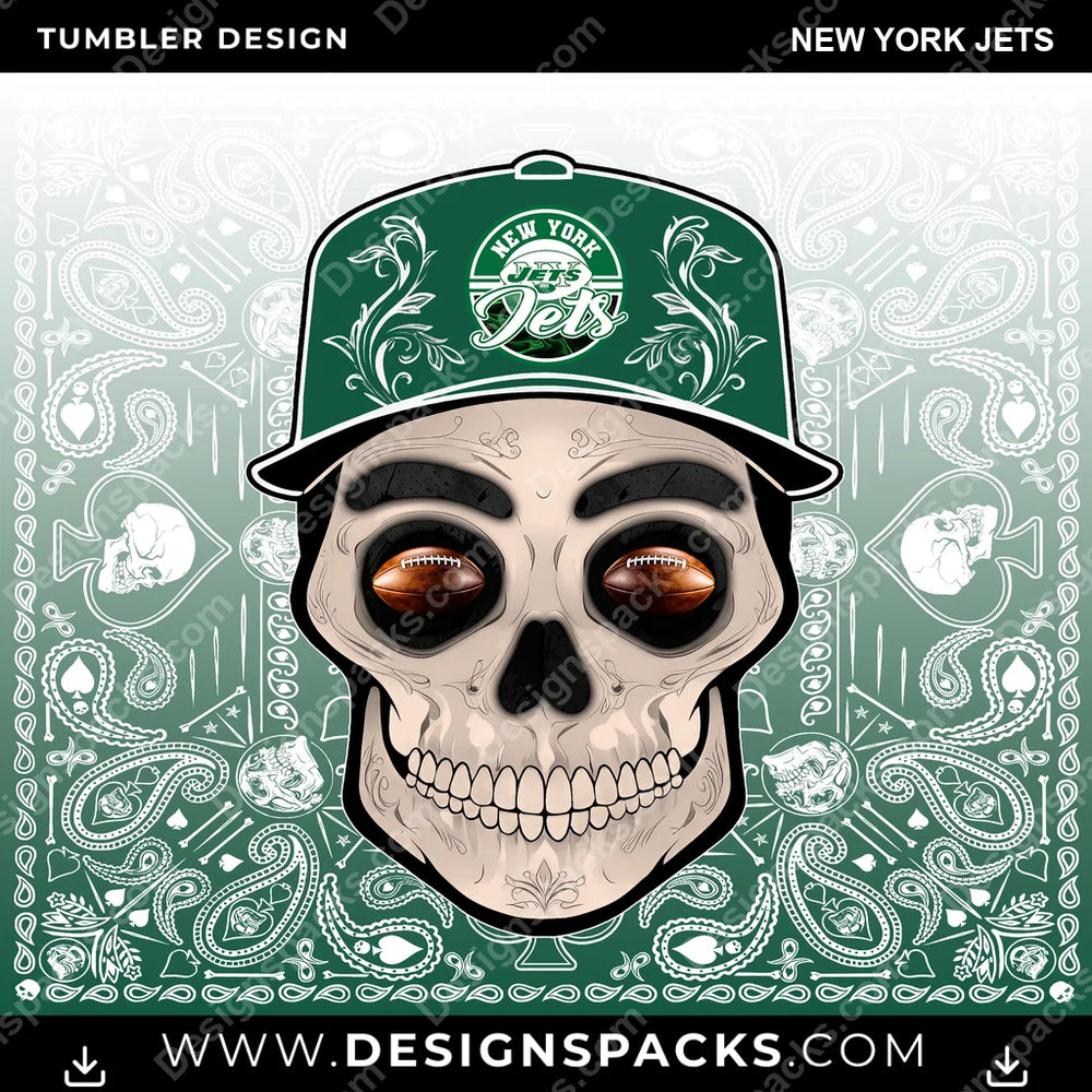 Football Skull Handkerchief New York Jets NFL Football Tumbler Digital Wrap Design Download