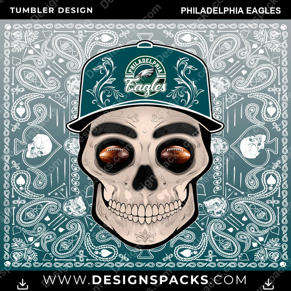 Football Skull Handkerchief Philadelphia Eagles NFL Football Tumbler Digital Wrap Design Download