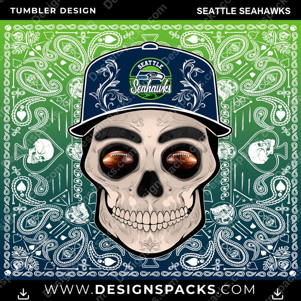 Football Skull Handkerchief Seattle Seahawks NFL Football Tumbler Digital Wrap Design Download