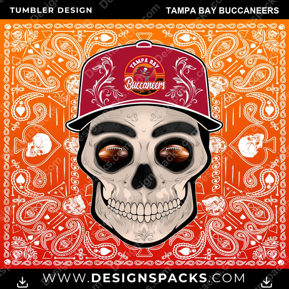 Football Skull Handkerchief Tampa Bay Buccaneers NFL Football Tumbler Digital Wrap Design Download