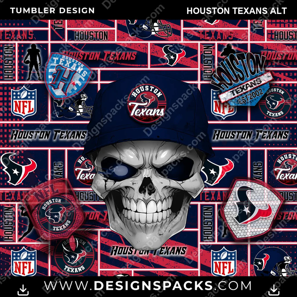 Football Skull Houston Texans Alt NFL Football Tumbler Digital Wrap Design Download
