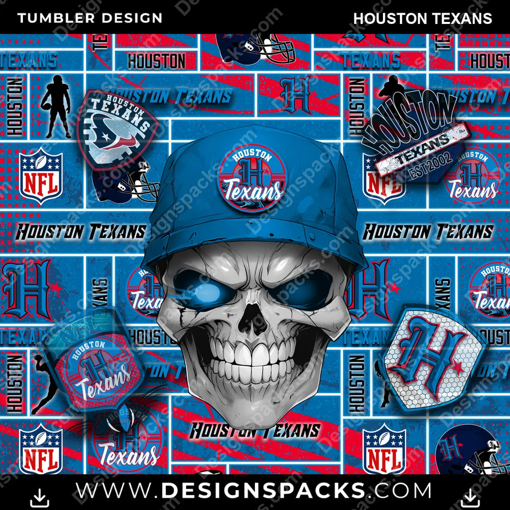 Football Skull Houston Texans NFL Football Tumbler Digital Wrap Design Download