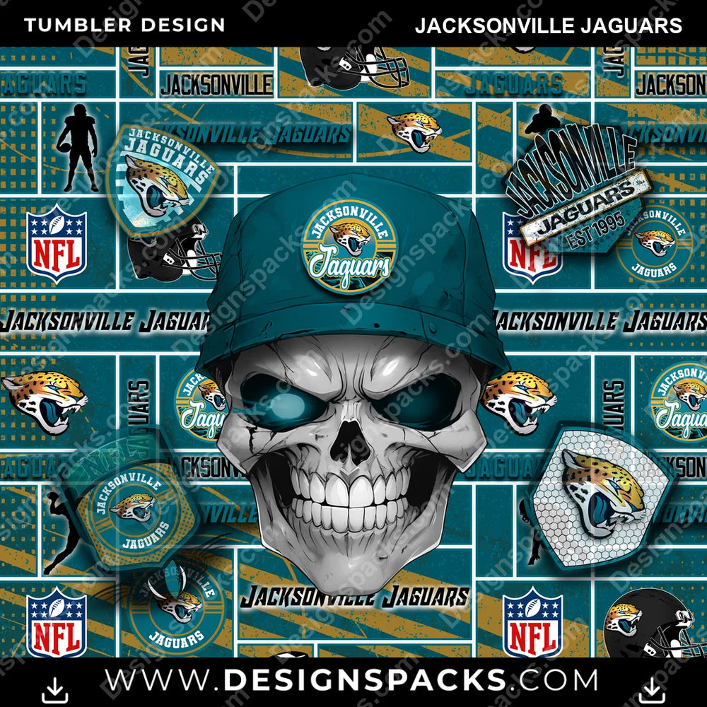 Football Skull Jacksonville Jaguars NFL Football Tumbler Digital Wrap Design Download