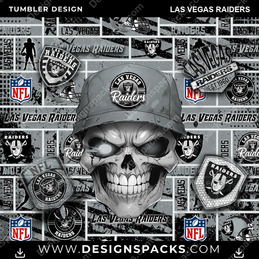 Football Skull Las Vegas Raiders NFL Football Tumbler Digital Wrap Design Download