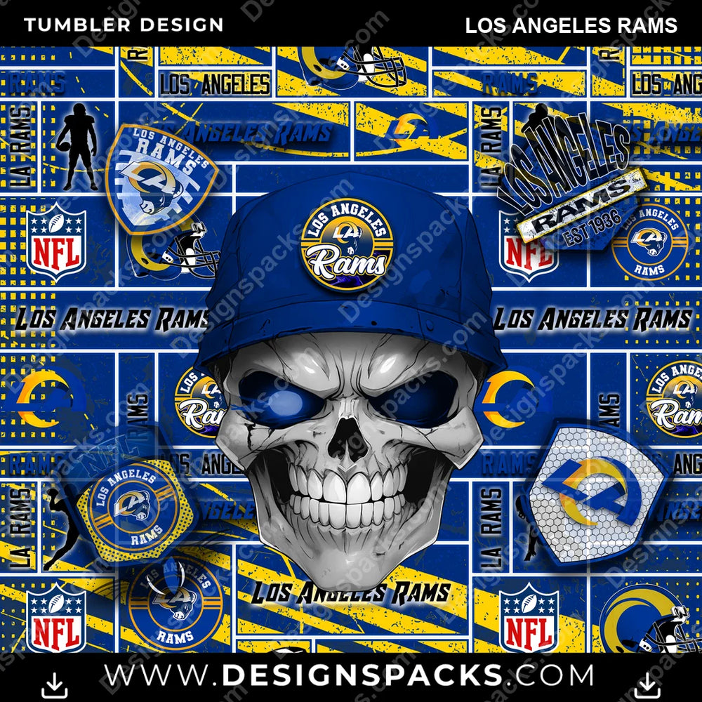 Football Skull Los Angeles Rams NFL Football Tumbler Digital Wrap Design Download
