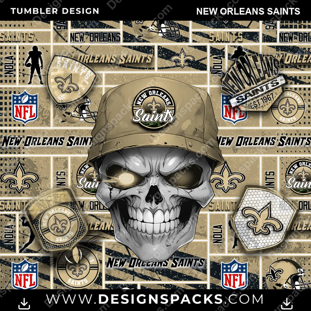 Football Skull New Orleans Saints NFL Football Tumbler Digital Wrap Design Download