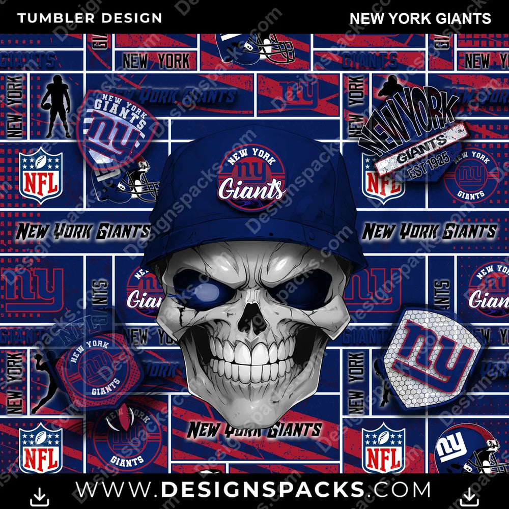 Football Skull New York Giants NFL Football Tumbler Digital Wrap Design Download