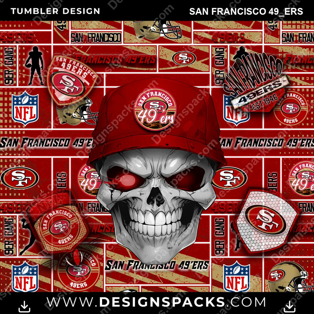 Football Skull San Francisco 49ers NFL Football Tumbler Digital Wrap Design Download