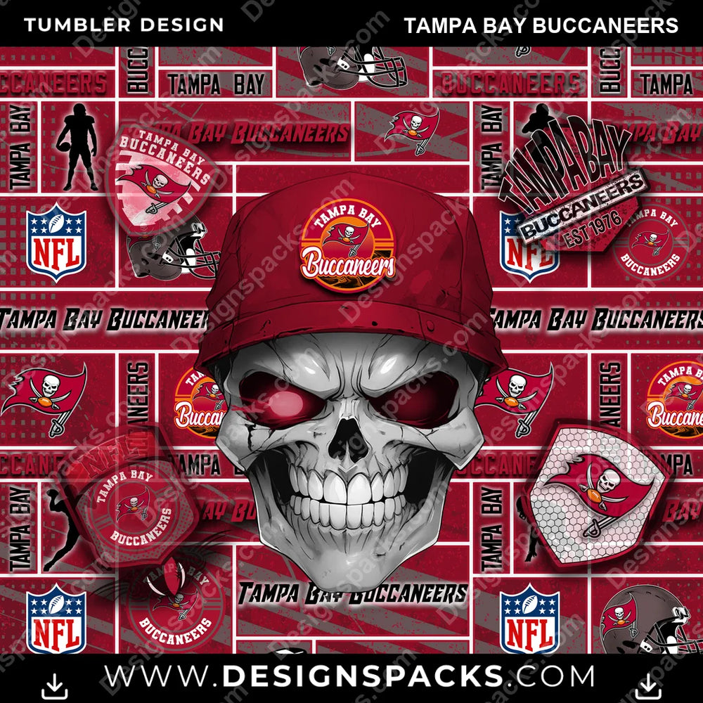 Football Skull Tampa Bay Buccaneers NFL Football Tumbler Digital Wrap Design Download