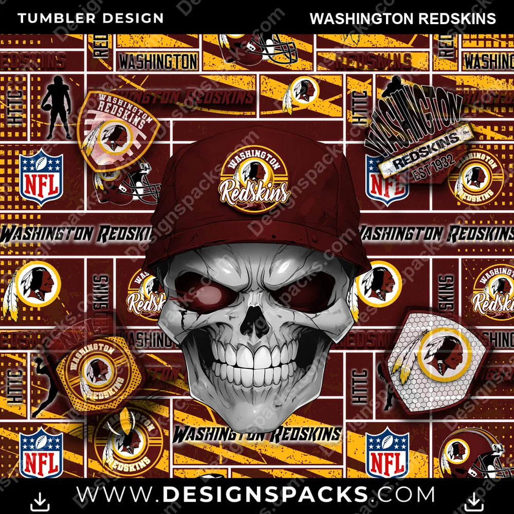Football Skull Washington Redskins NFL Football Tumbler Digital Wrap Design Download