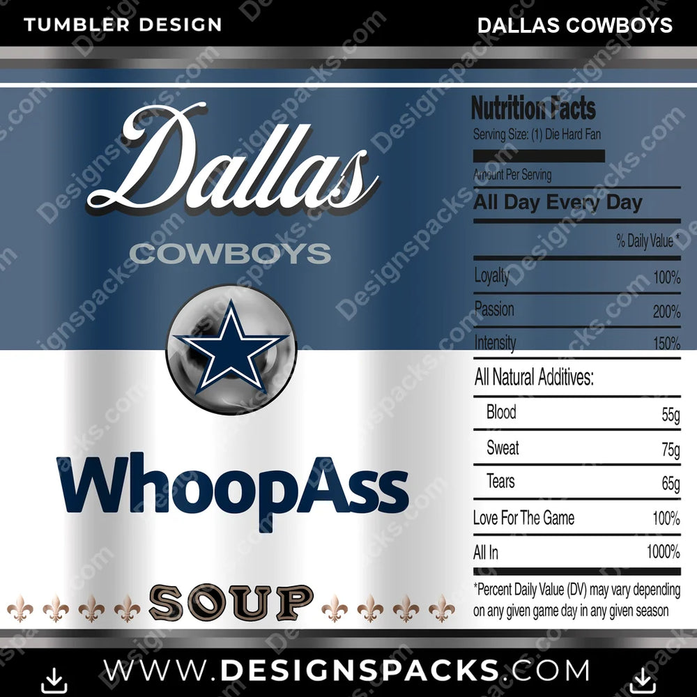 Football Soup Can Dallas Cowboys NFL Football Tumbler Digital Wrap Design Download
