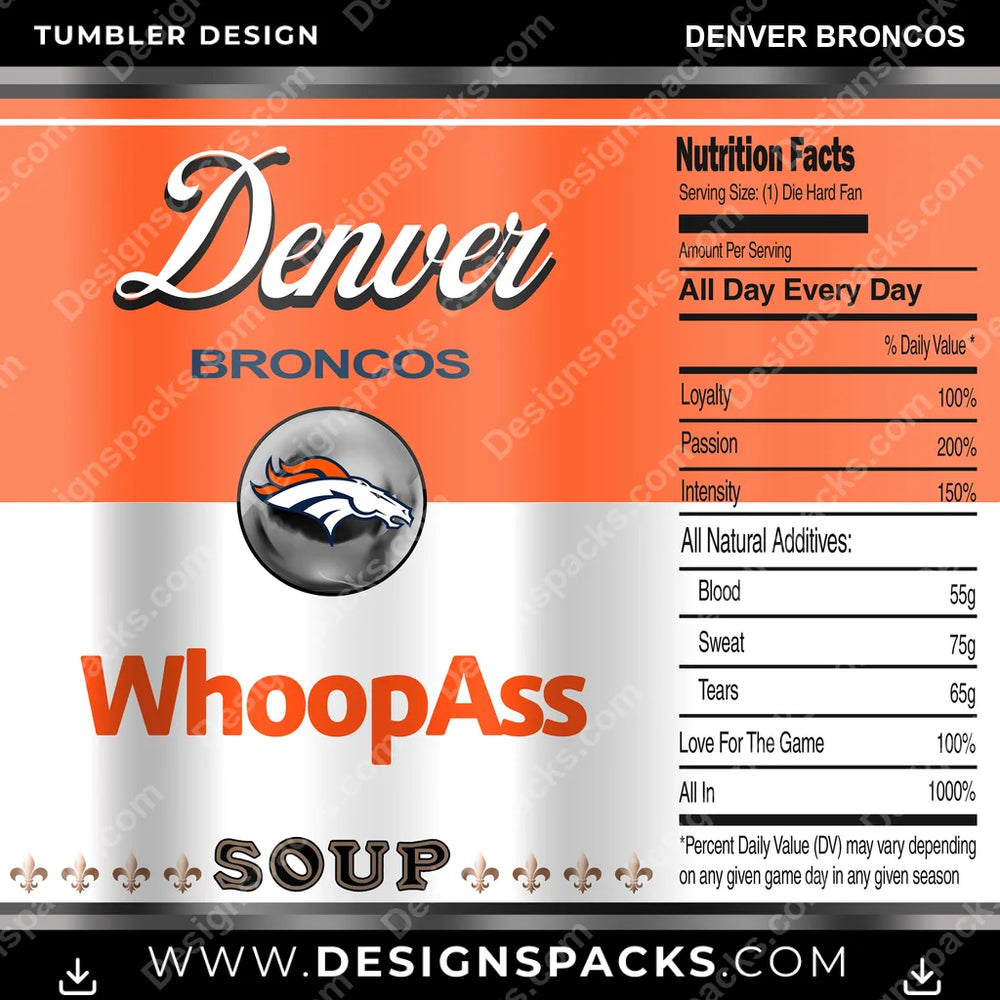 Football Soup Can Denver Broncos NFL Football Tumbler Digital Wrap Design Download