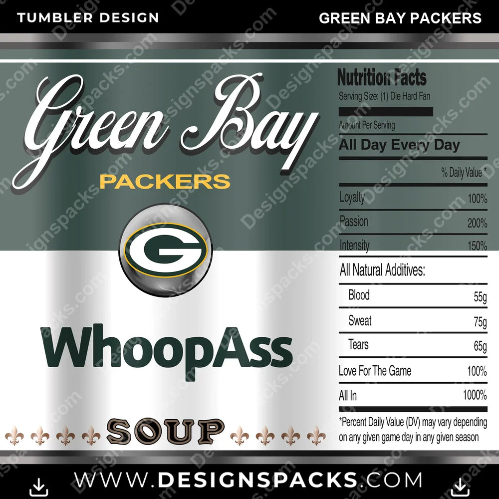 Football Soup Can Green Bay Packers NFL Football Tumbler Digital Wrap Design Download