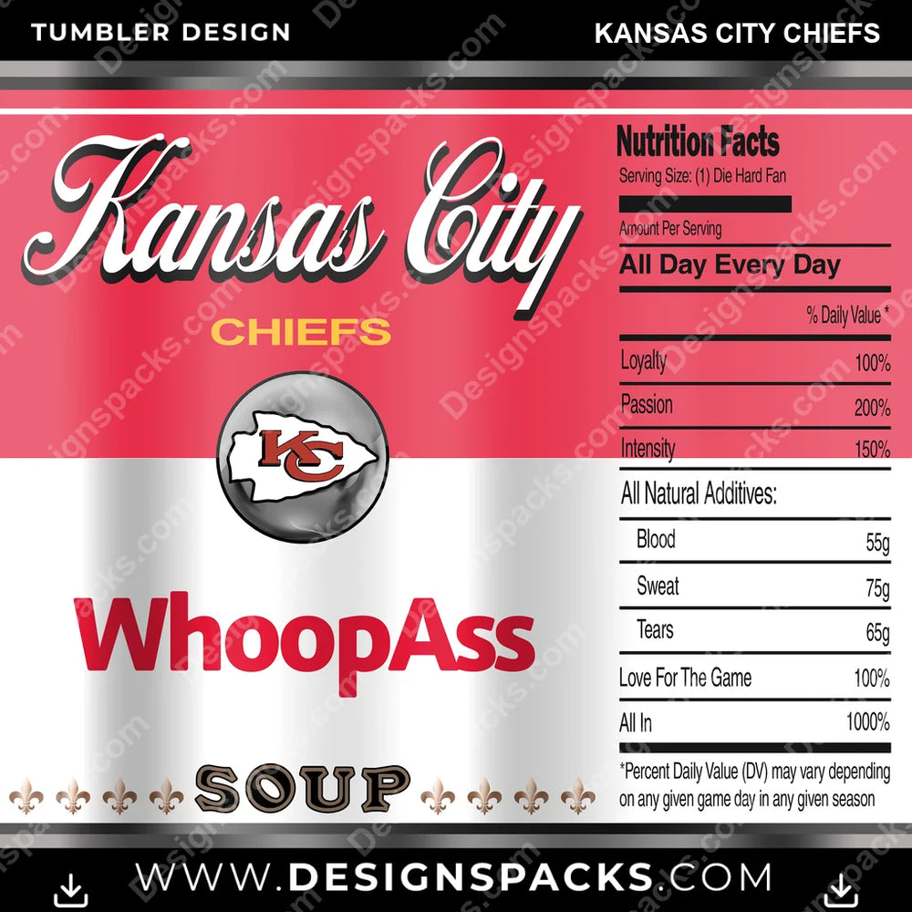 Football Soup Can Kansas City Chiefs NFL Football Tumbler Digital Wrap Design Download