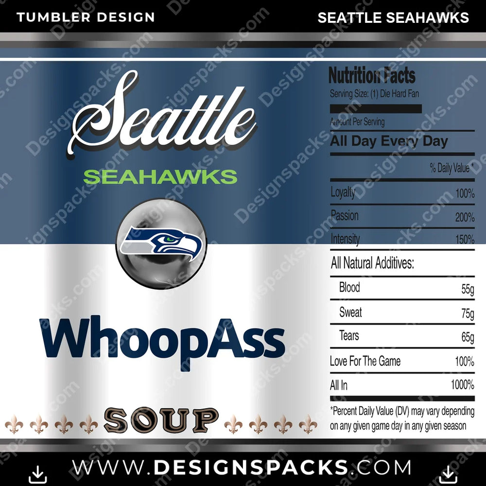 Football Soup Can Seattle Seahawks NFL Football Tumbler Digital Wrap Design Download