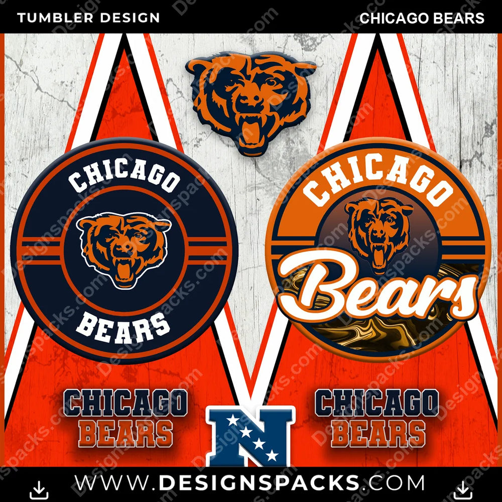 Football Sports Chicago Bears NFL Football Tumbler Digital Wrap Design Download
