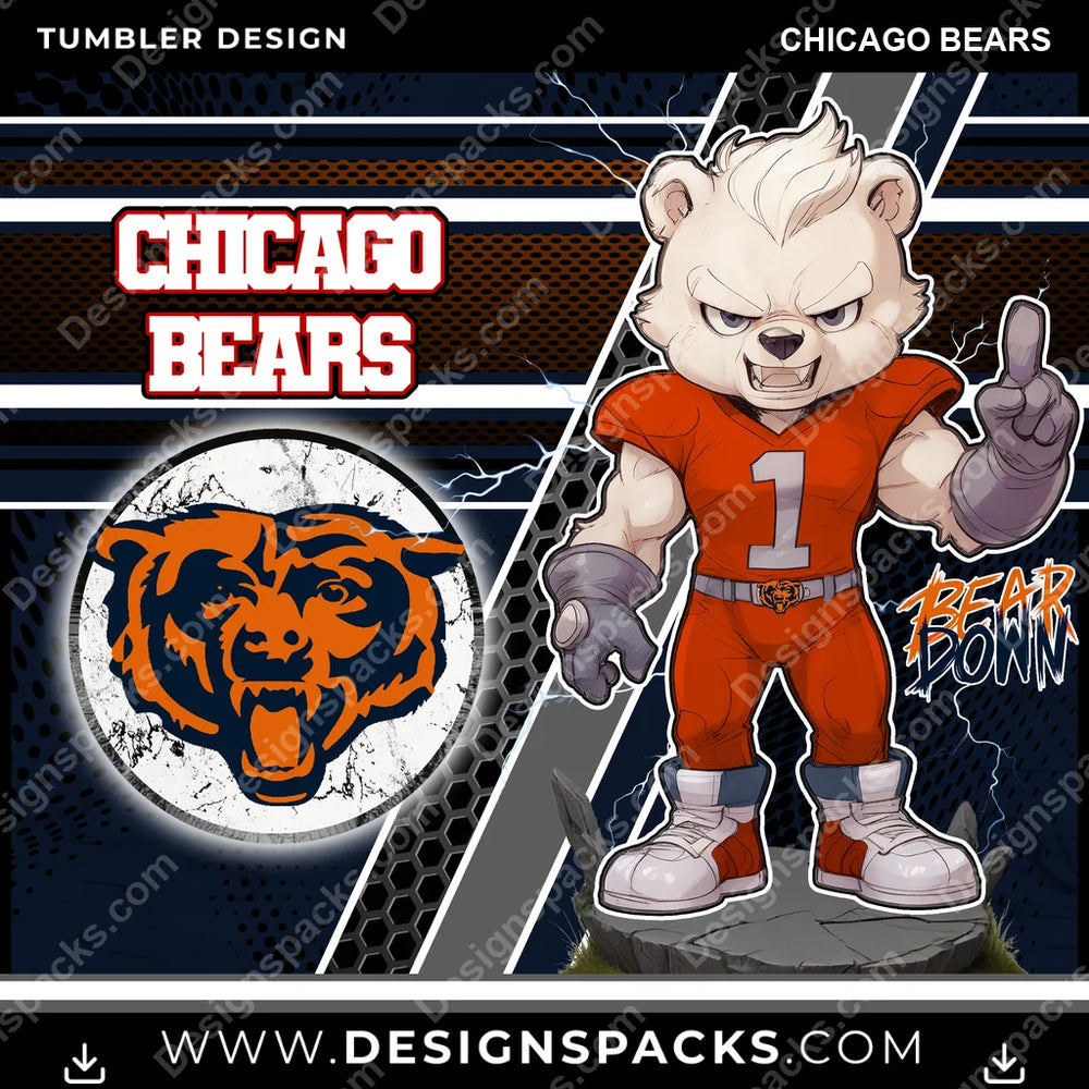 Football Sports Chicago Bears NFL Football Tumbler Digital Wrap Design Download