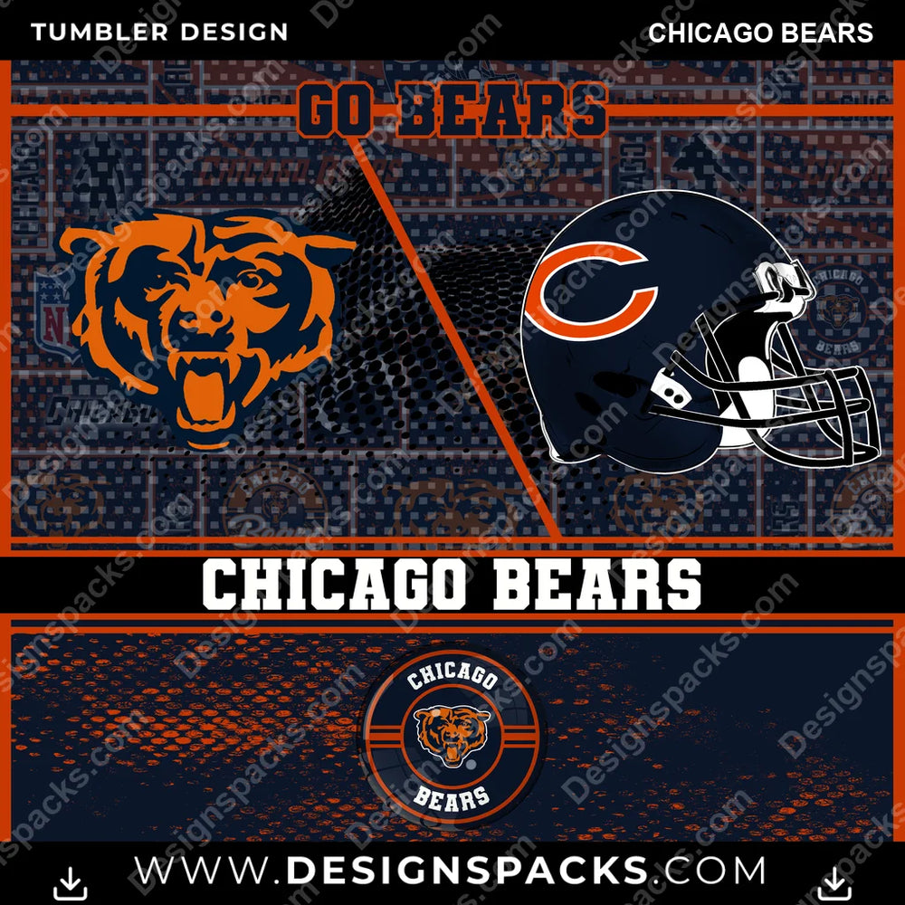 Football Sports Chicago Bears NFL Football Tumbler Digital Wrap Design Download