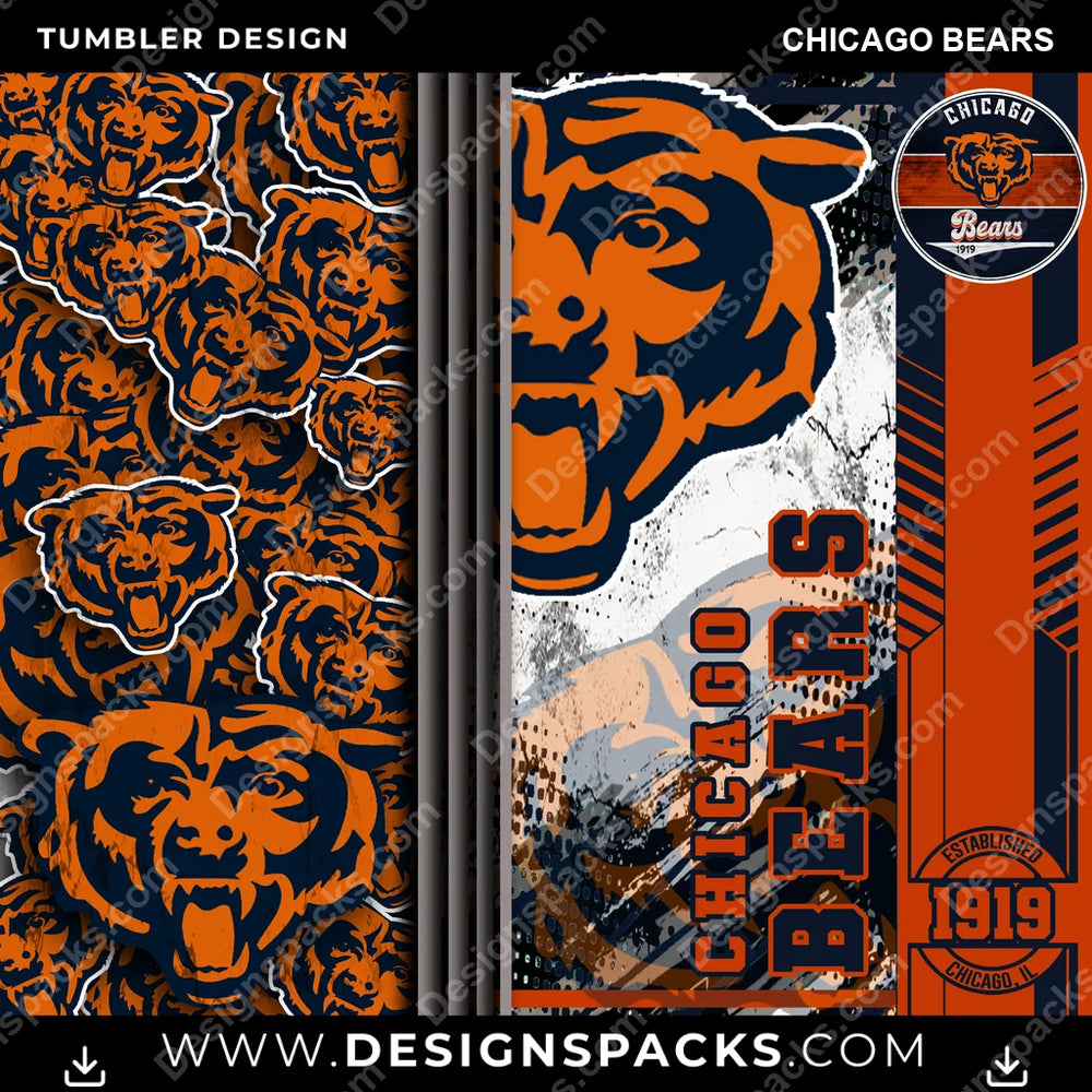 Football Sports Chicago Bears NFL Football Tumbler Digital Wrap Design Download
