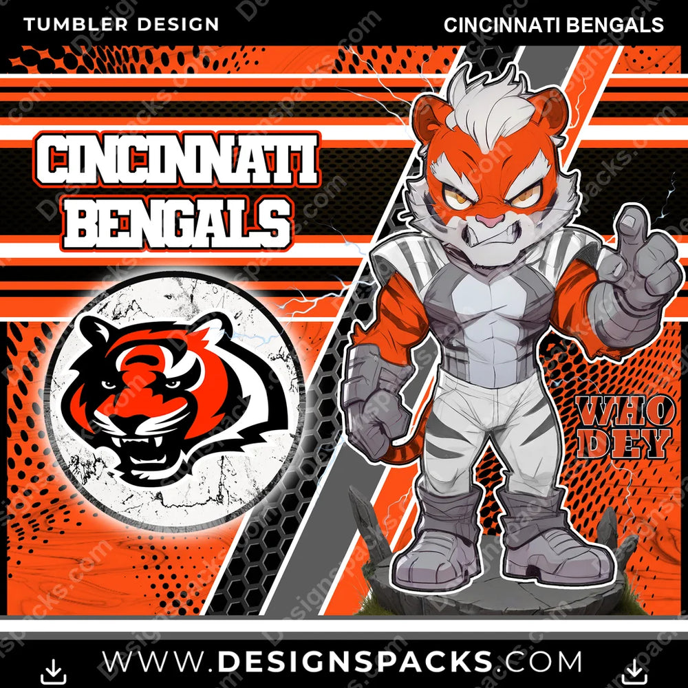 Football Sports Cincinnati Bengals NFL Football Tumbler Digital Wrap Design Download