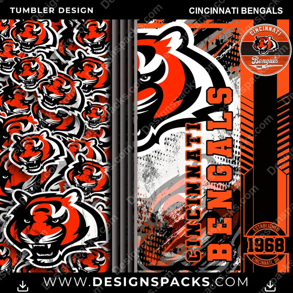 Football Sports Cincinnati Bengals NFL Football Tumbler Digital Wrap Design Download