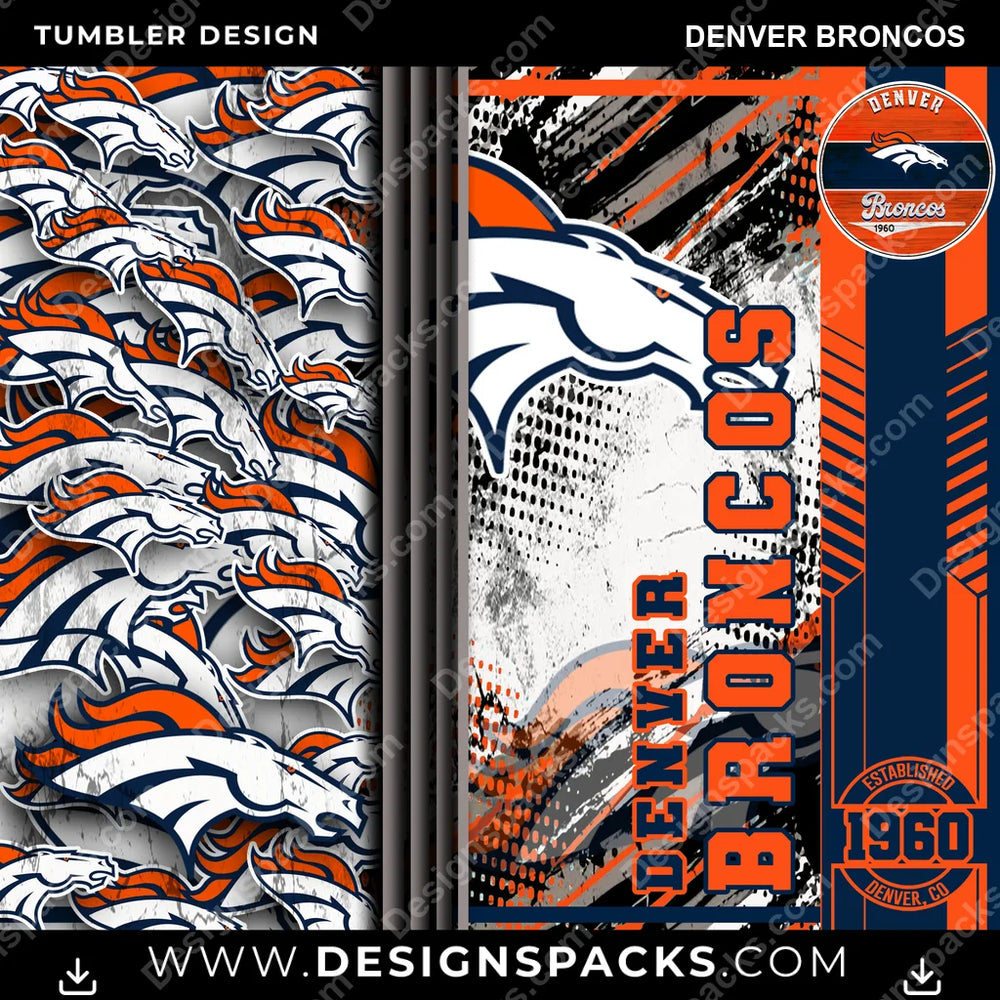 Football Sports Denver Broncos NFL Football Tumbler Digital Wrap Design Download