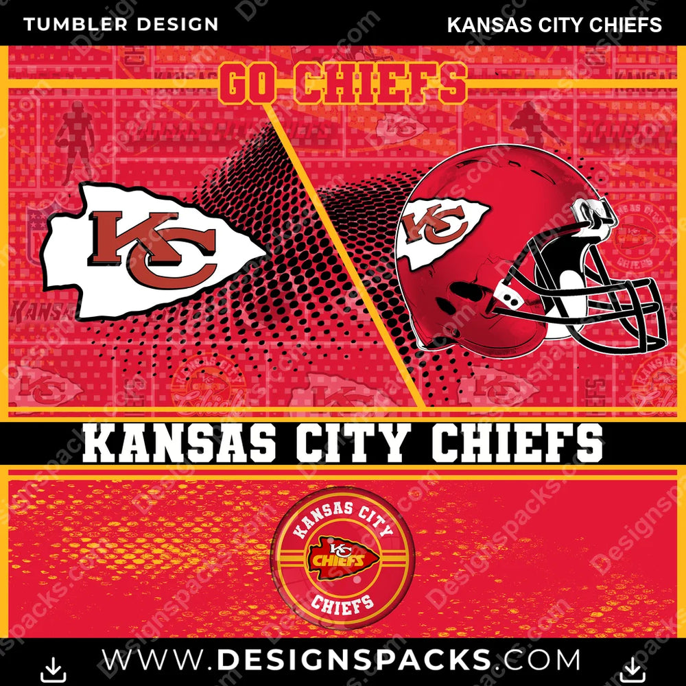 Football Sports Kansas City Chiefs NFL Football Tumbler Digital Wrap Design Download