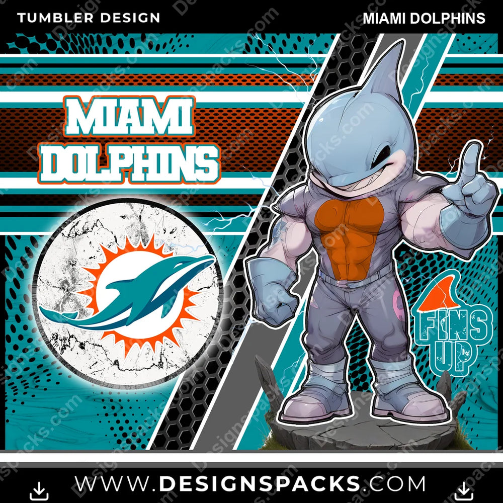 Football Sports Miami Dolphins NFL Football Tumbler Digital Wrap Design Download