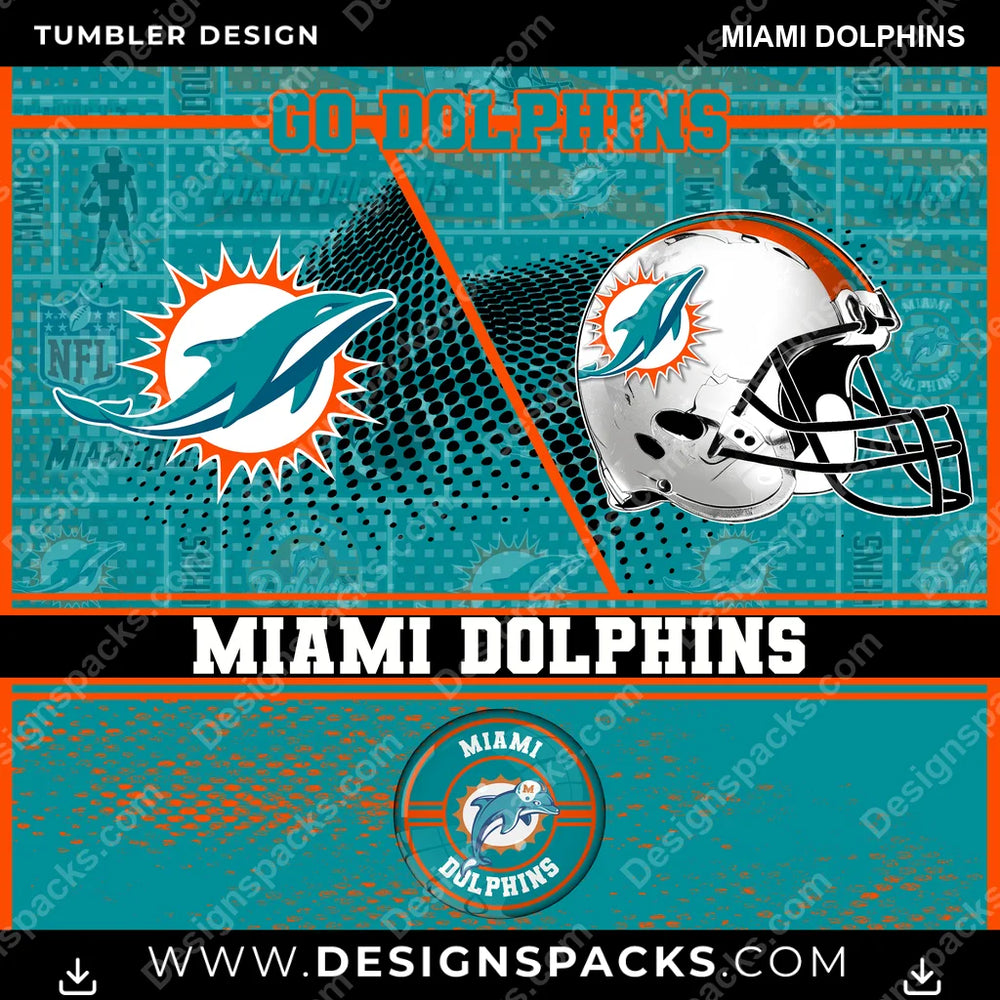 Football Sports Miami Dolphins NFL Football Tumbler Digital Wrap Design Download