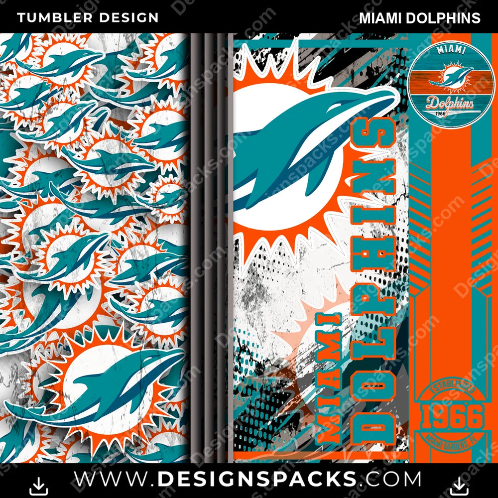 Football Sports Miami Dolphins NFL Football Tumbler Digital Wrap Design Download