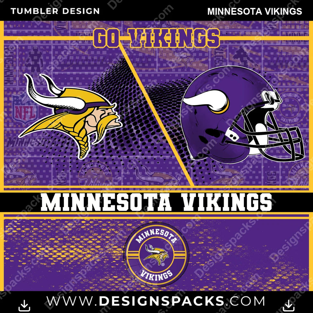 Football Sports Minnesota Vikings NFL Football Tumbler Digital Wrap Design Download