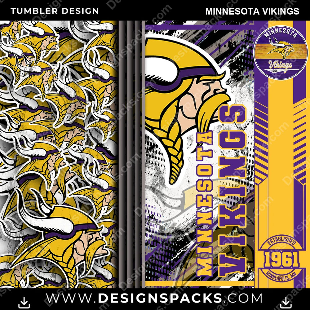 Football Sports Minnesota Vikings NFL Football Tumbler Digital Wrap Design Download