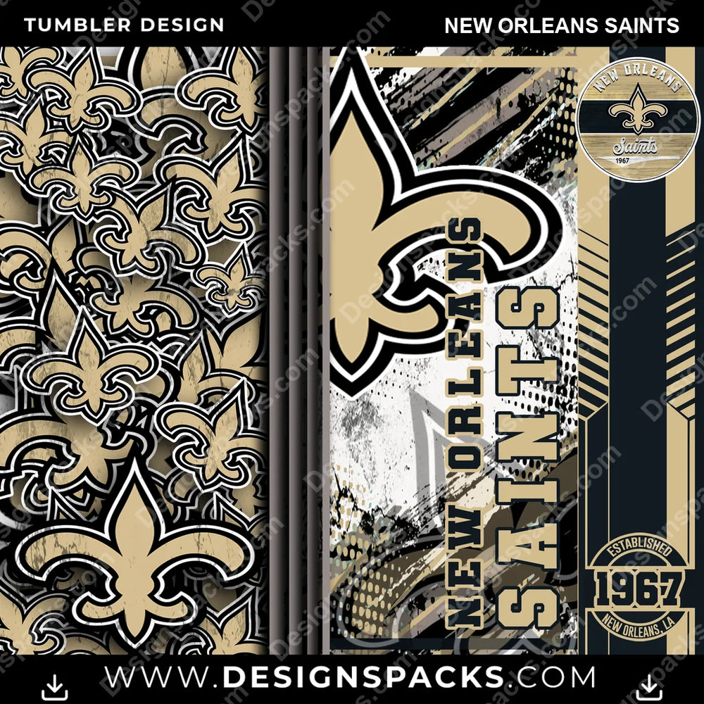 Football Sports New Orleans Saints NFL Football Tumbler Digital Wrap Design Download