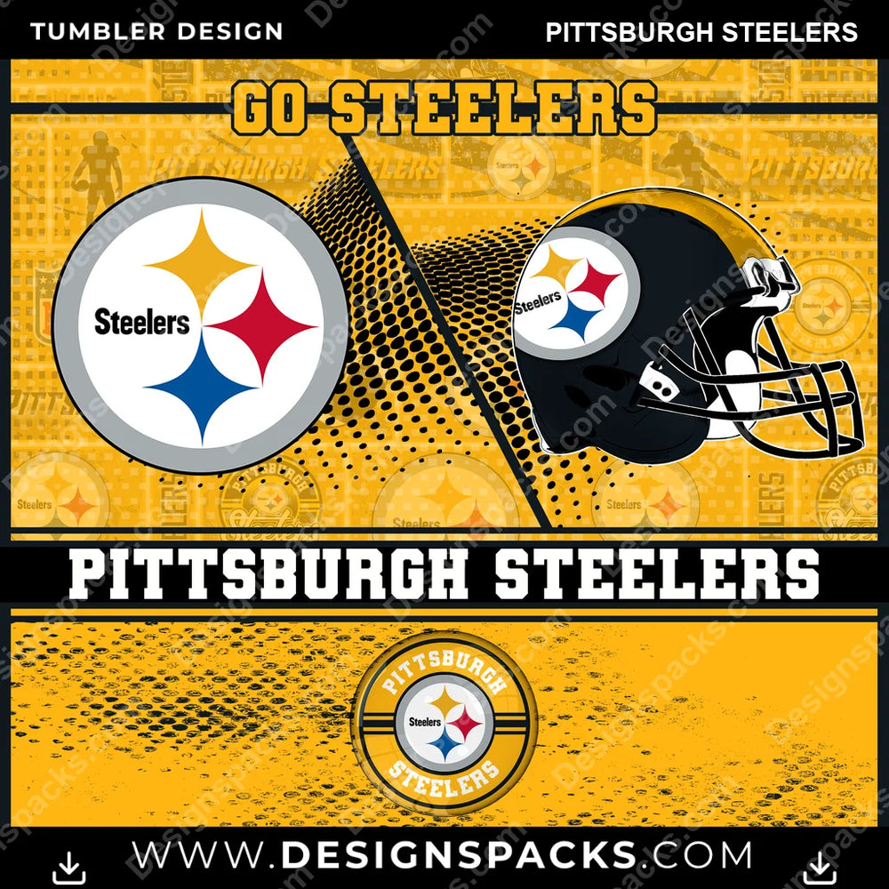 Football Sports Pittsburgh Steelers NFL Football Tumbler Digital Wrap Design Download