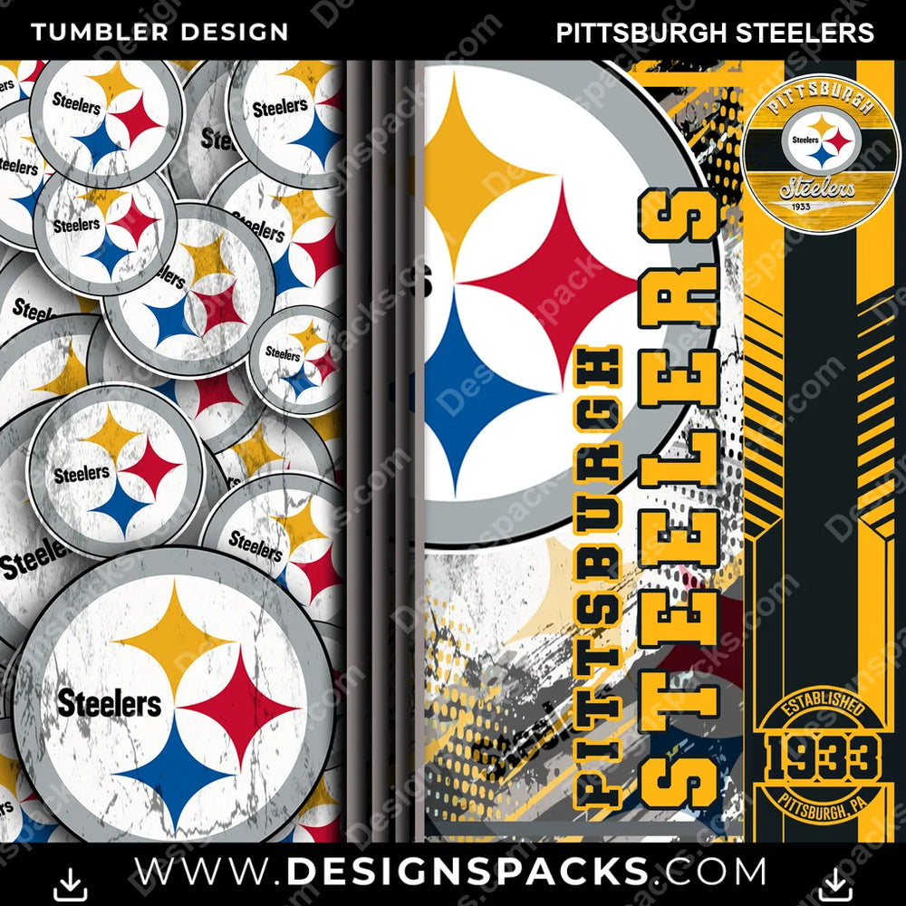 Football Sports Pittsburgh Steelers NFL Football Tumbler Digital Wrap Design Download