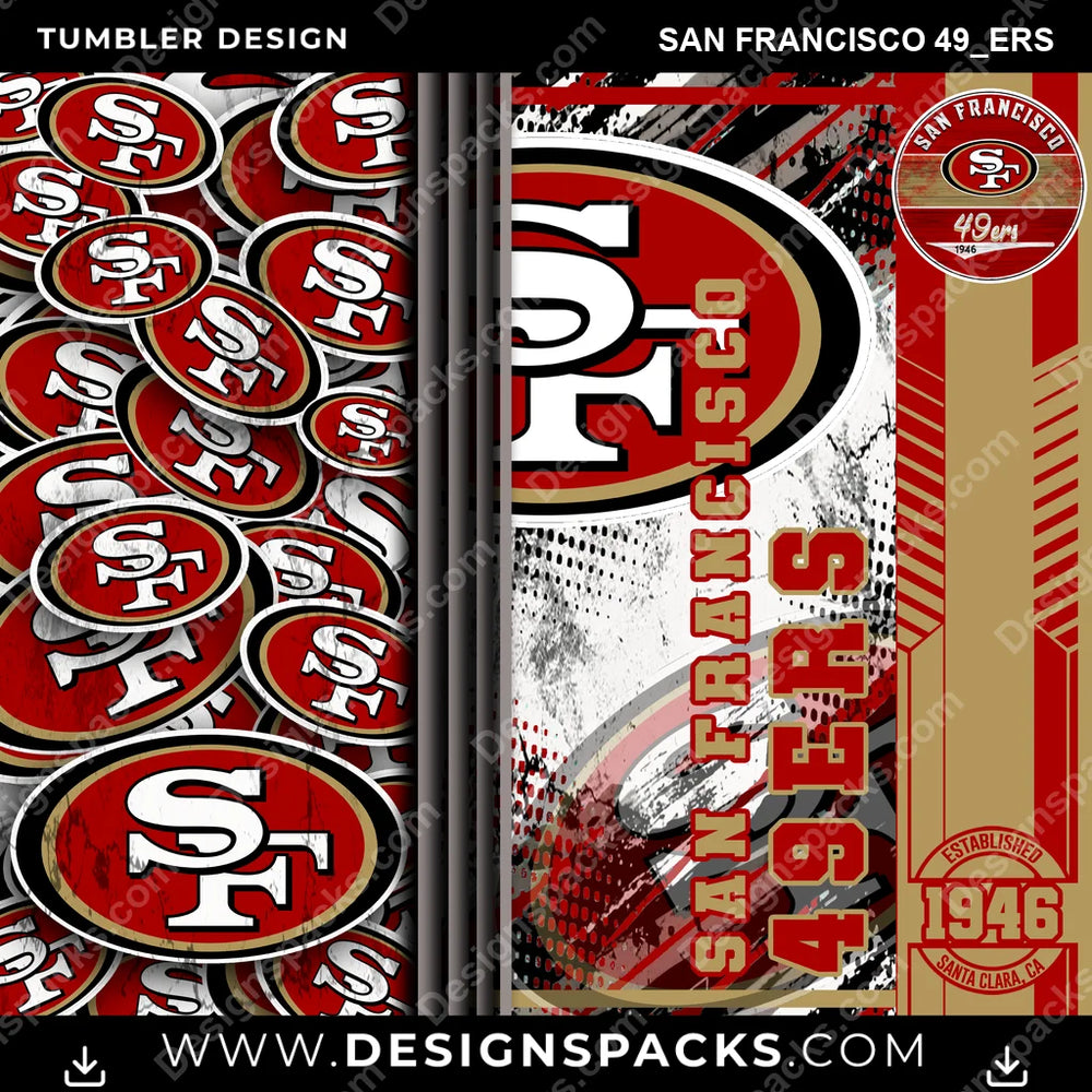 Football Sports San Francisco 49ers NFL Football Tumbler Digital Wrap Design Download