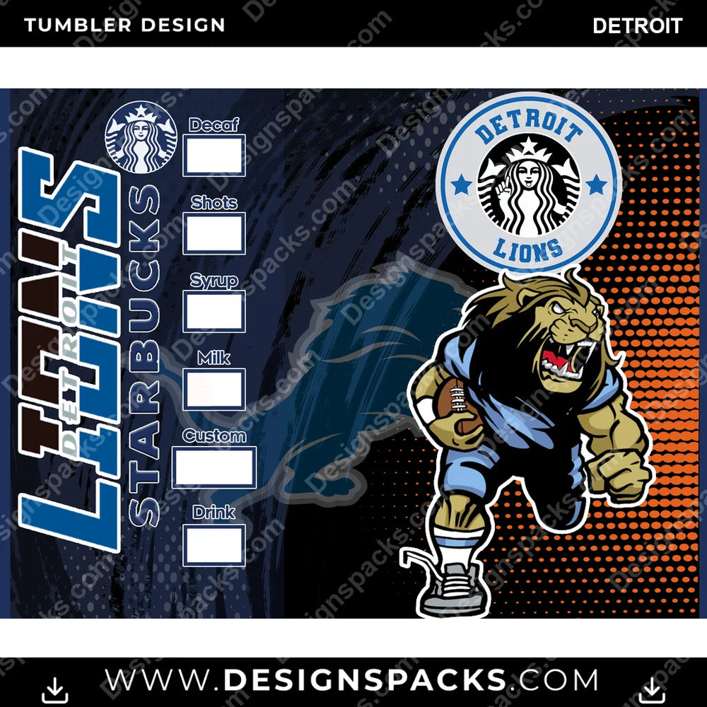 Football Starbucks Detroit NFL Football Tumbler Digital Wrap Design Download