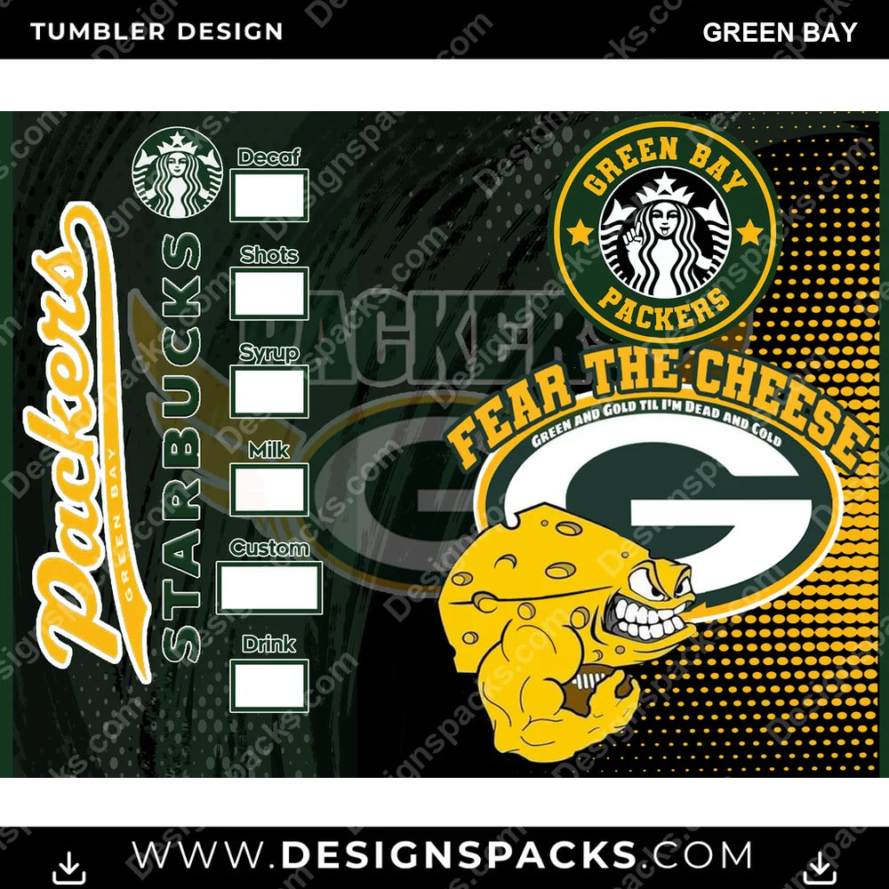 Football Starbucks Green Bay NFL Football Tumbler Digital Wrap Design Download