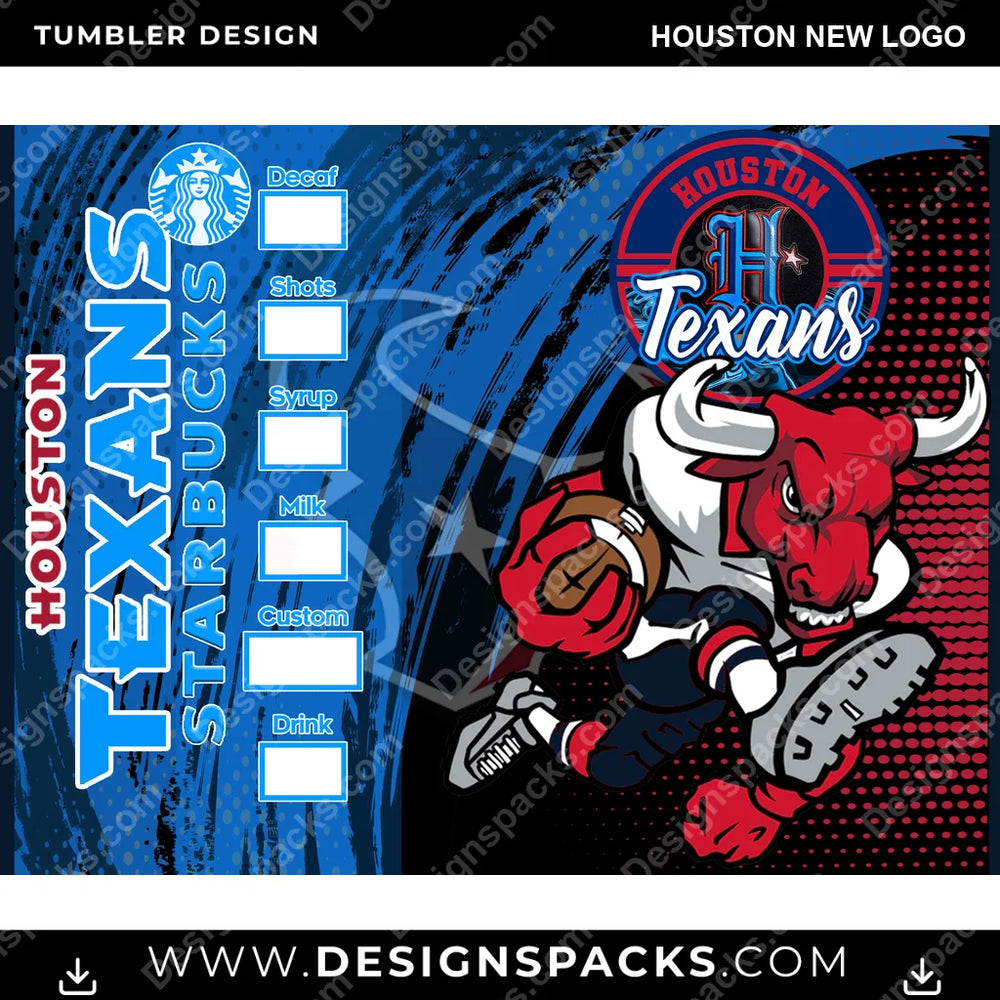 Football Starbucks Houston New Logo NFL Football Tumbler Digital Wrap Design Download