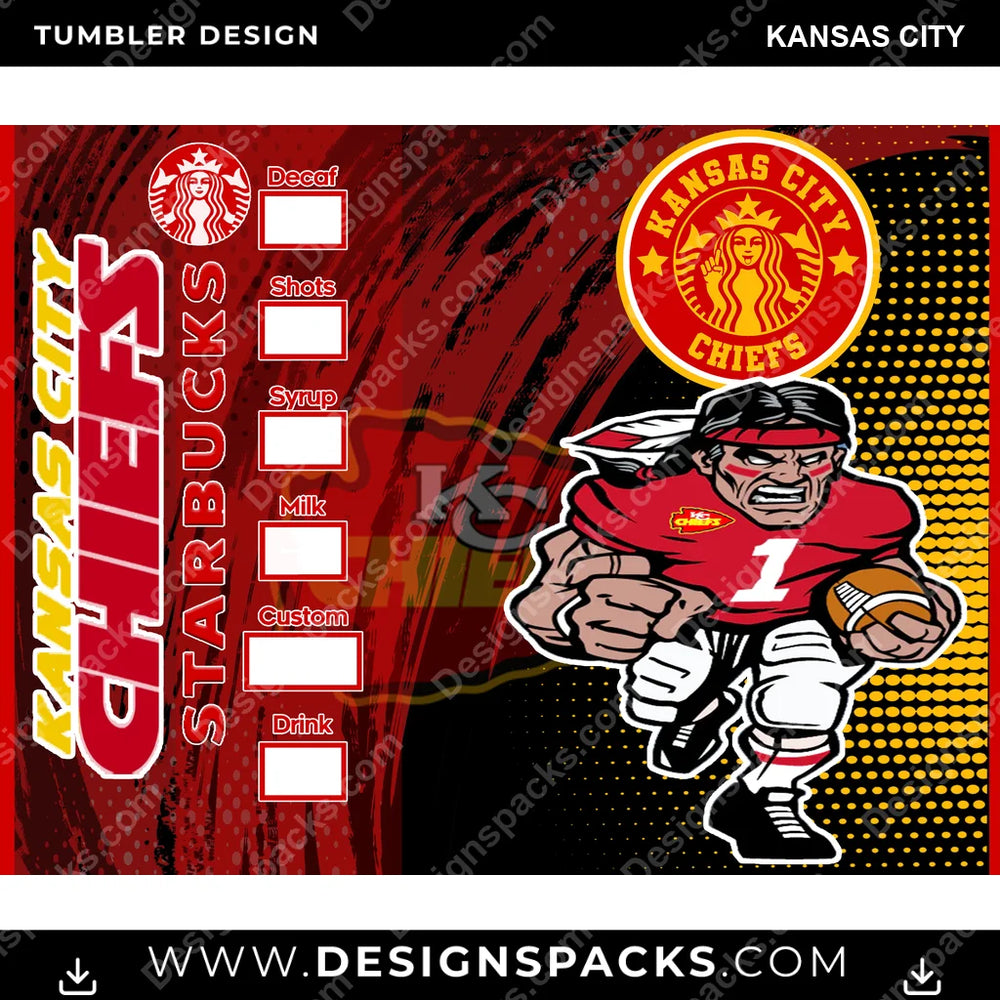 Football Starbucks Kansas City NFL Football Tumbler Digital Wrap Design Download
