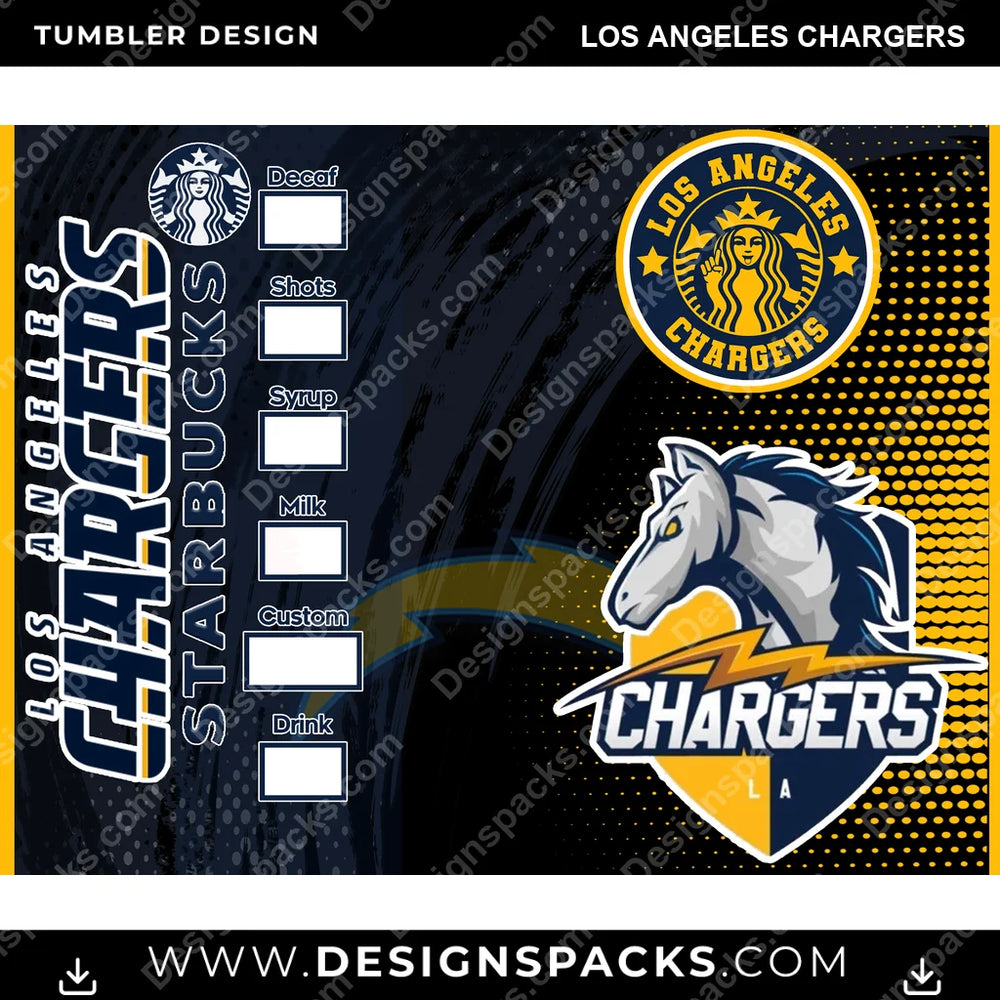 Football Starbucks Los Angeles Chargers NFL Football Tumbler Digital Wrap Design Download